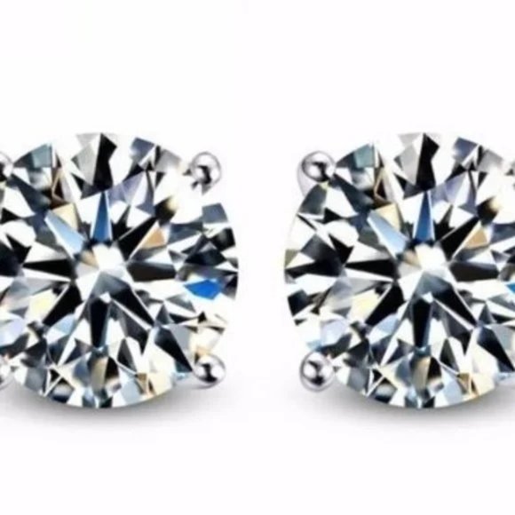 LOT OF 2 BUNDLE Sterling Silver CZ Diamond Stud Round 2.00 Earrings NIB NEW - Picture 2 of 3